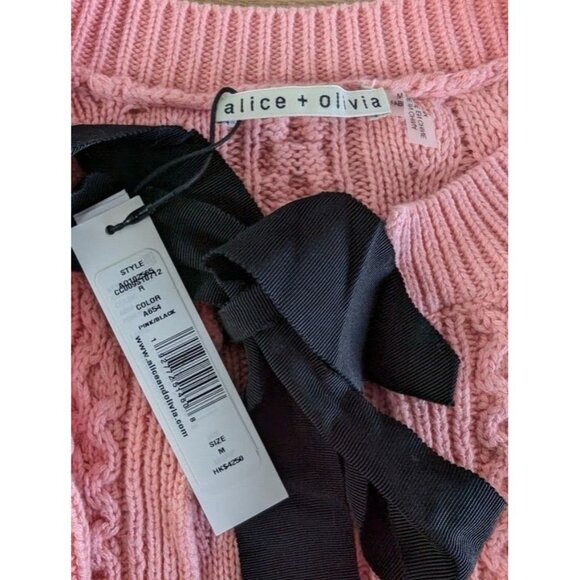 Alice + Olivia Kitty Puff Sleeve Sweater Cardigan Size Medium‎ Cable Knit NEW - Picture 5 of 14